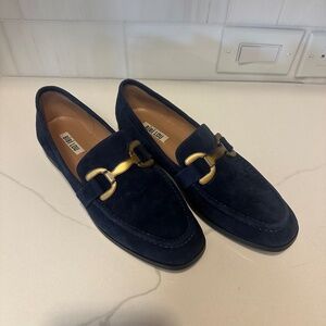 Bibi Lou Vela Navy Suede Loafers with Gold Accents-Size 41